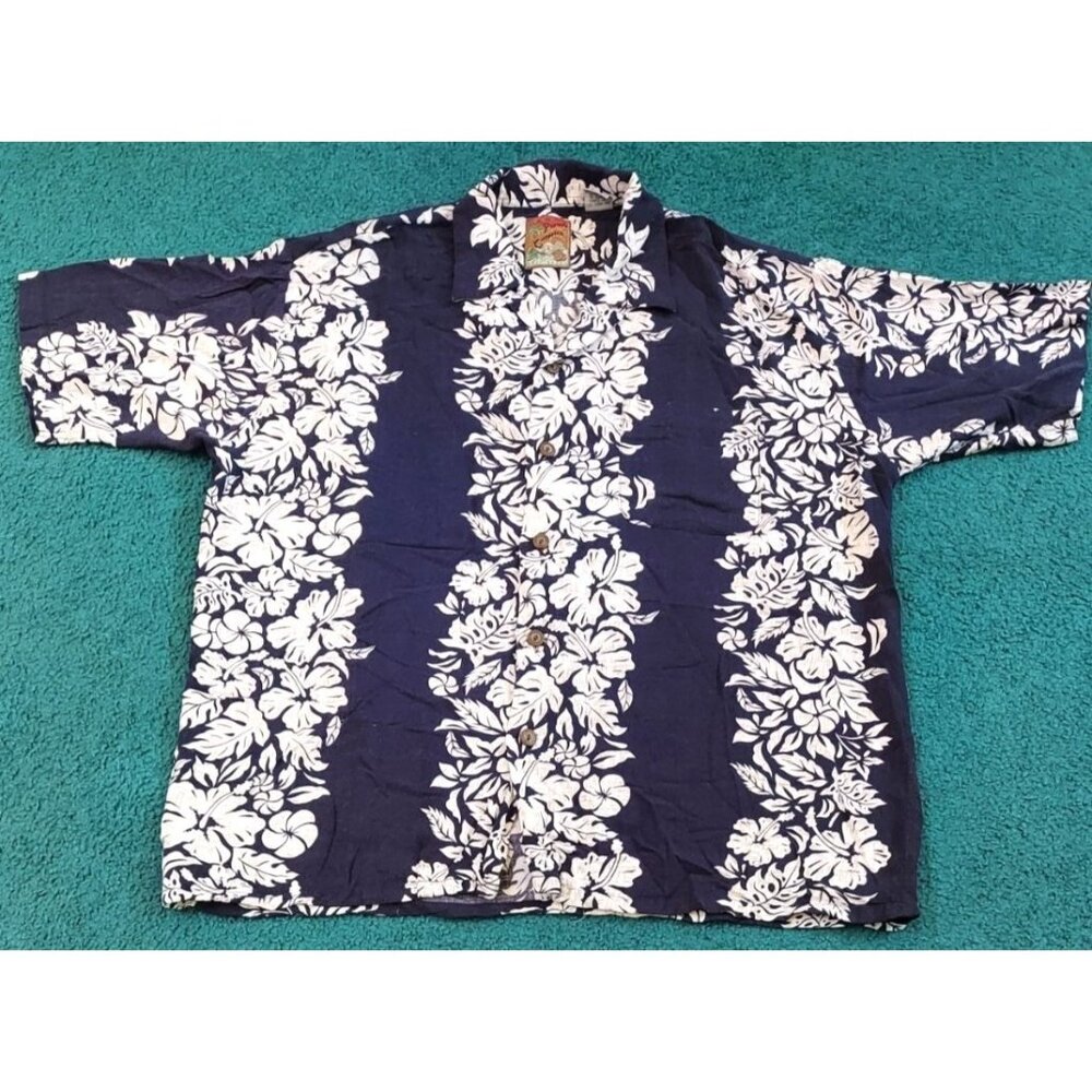 Pineapple Connection Men’s Tropical Short Sleeve Hawaiian Shirt Size M Hibiscus